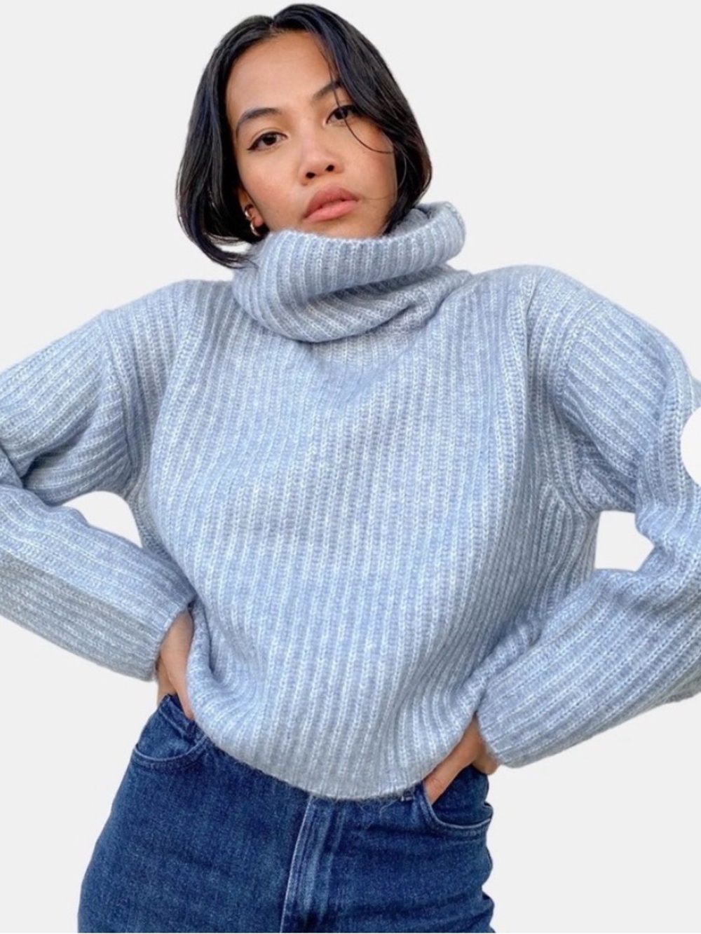 Thakoon Black Cropped Turtleneck chunky Sweater